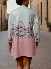 Plus Floral Print Long Sleeve Tee Dress with Pockets