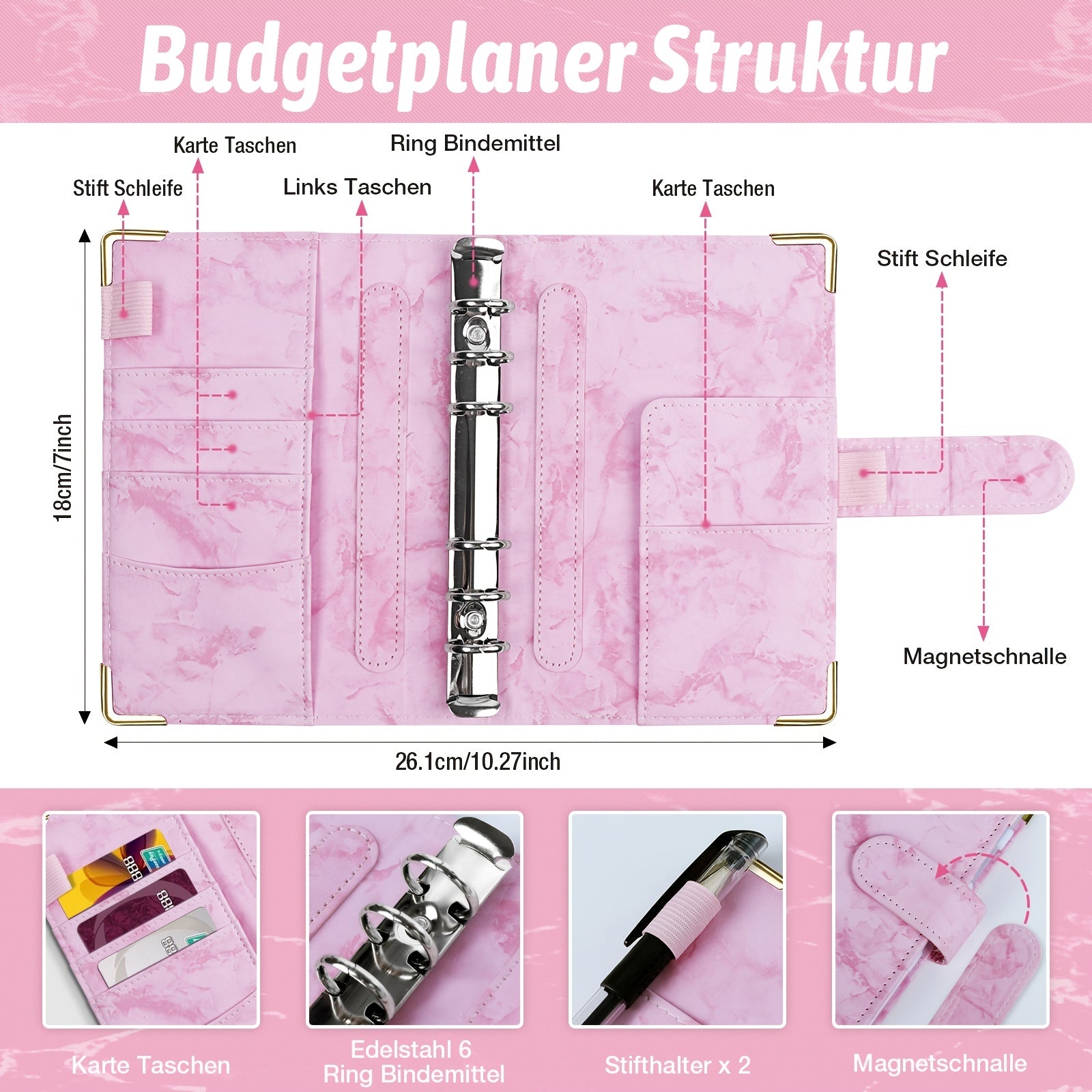 Budget Planner Binder A6 Faux Leather Marble Cover Financial Method Budget Book