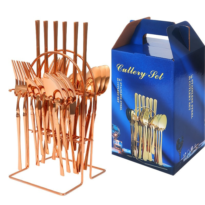 24pcs Stainless Steel Small Waist Western Cutlery Set with Rack
