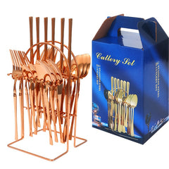 24pcs Stainless Steel Small Waist Western Cutlery Set with Rack