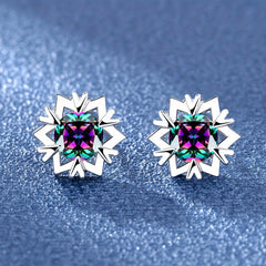Snowflake Zircon Stud Earrings 18K Plated Wedding Party Jewelry Gift
