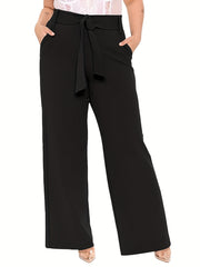 Women's Plus Solid High Waist Straight Leg Trousers