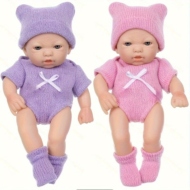 7" Purple PVC Palm Baby Doll w/ Knit Hat Outfit & Socks - Soft & Realistic