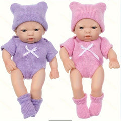 7" Purple PVC Palm Baby Doll w/ Knit Hat Outfit & Socks - Soft & Realistic