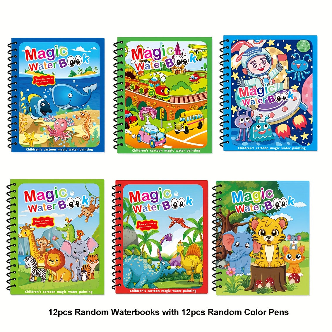 12pcs Magic Water Coloring Books with Water Pens Educational Dood