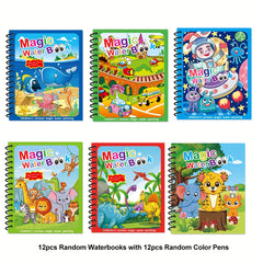 12pcs Magic Water Coloring Books with Water Pens Educational Dood