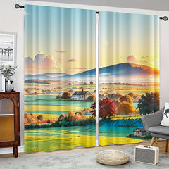 Sunshine Farm Village Pattern Curtain Window Outdoor Blocking Tapestry