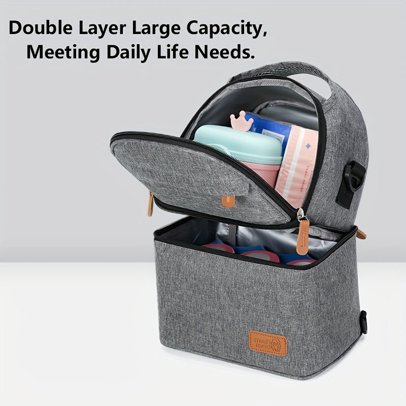 Deluxe Insulated Double Deck Lunch Box Bag for Adults Work Office & Picnics