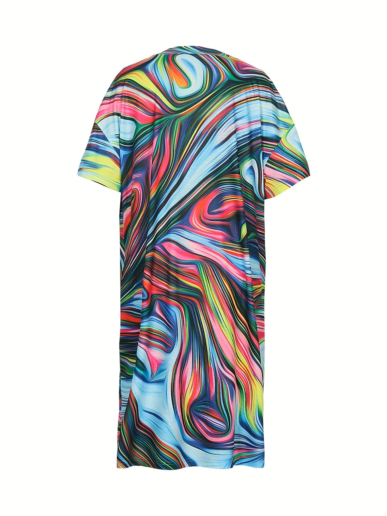  Allover Print Short Sleeve V Neck Dress With Pockets