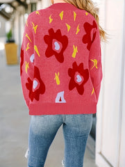 Floral Pattern Long Sleeve Button Up Cardigan