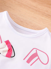 Girls Cat Graphic Top & Belted Shorts Set Kids Summer Clothes