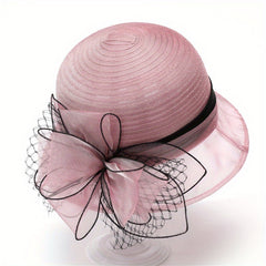 French Style Organza Bucket Hat Flower Decor Stitching Thin Basin Hat
