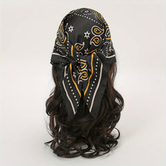 Geometric Paisley Print Bandana Square Scarf Satin Neckerchief