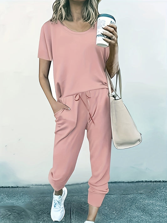  Solid Round Neck Tee & Joggers Set