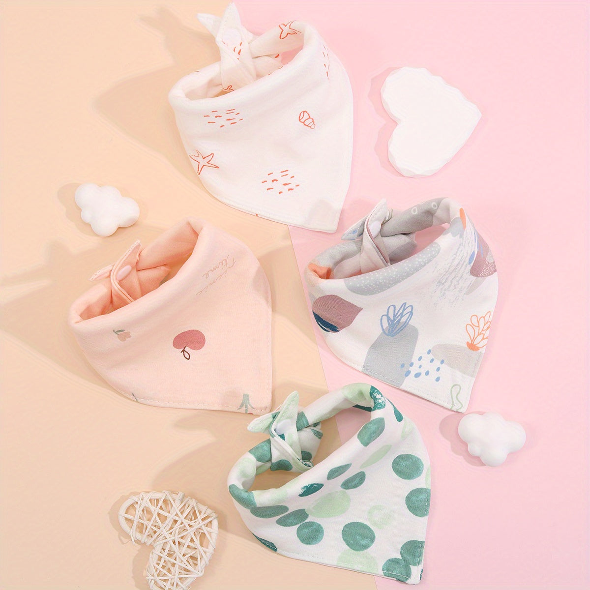 4pcs Baby Muslin Bibs Cotton Print Burp Cloths For Boys Girls