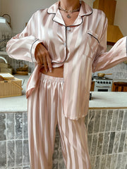 Striped Satin Lounge Set Long Sleeve Top & Pants Women's Loungewear