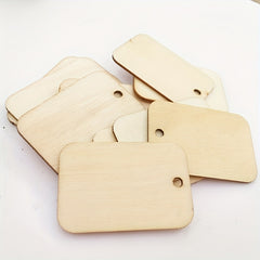 50pcs DIY Wooden Chips with Holes & Hemp Rope for Gift Labels