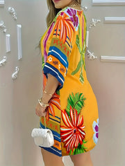 Plus Floral Print Half Sleeve Round Neck Tee Dress