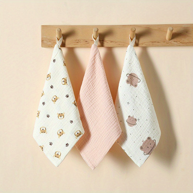 3 Pcs 4-Layer Cotton Gauze Baby Towels Set - Soft Face and Saliva Wipes