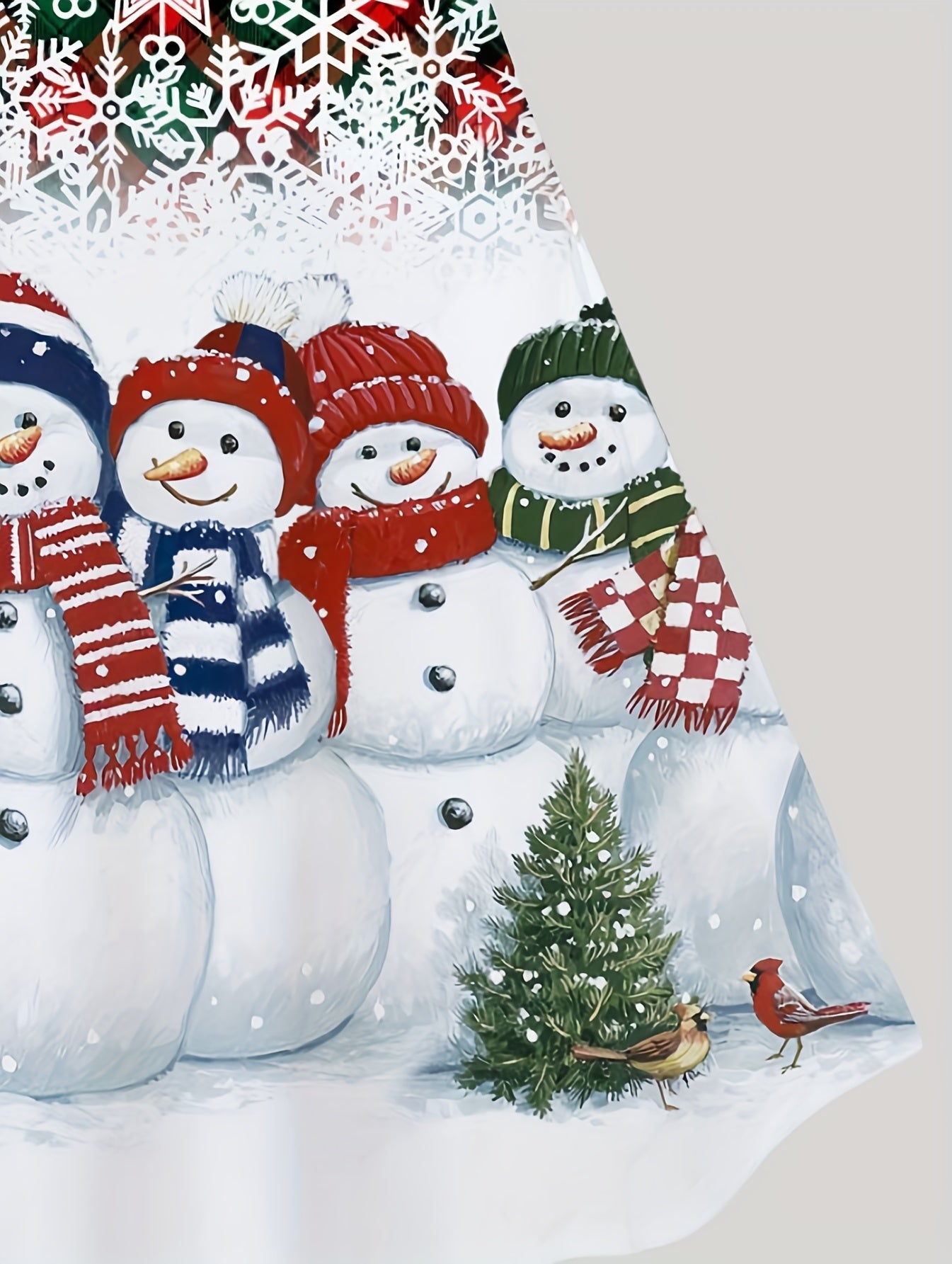  Christmas Casual Dress Women's Snowman & Plaid Print Short Sleeve