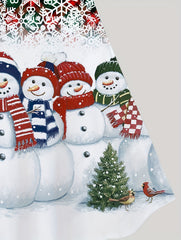  Christmas Casual Dress Women's Snowman & Plaid Print Short Sleeve