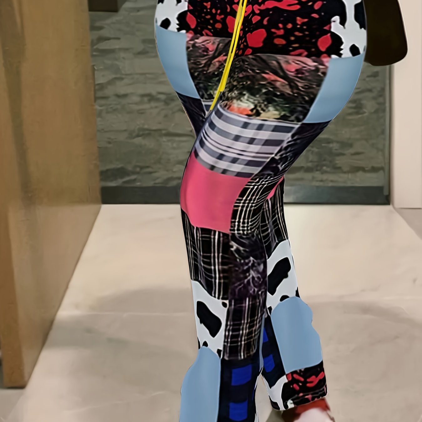 Plus Patchwork Print High Rise Flared Leg Trousers