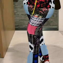 Plus Patchwork Print High Rise Flared Leg Trousers