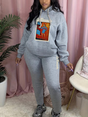  Cartoon Graphic Hooded Sweatshirt & Sweatpants Set