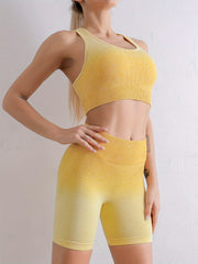 Gradient Yoga Set Racerback Sports Bra & Seamless Shorts Activewear