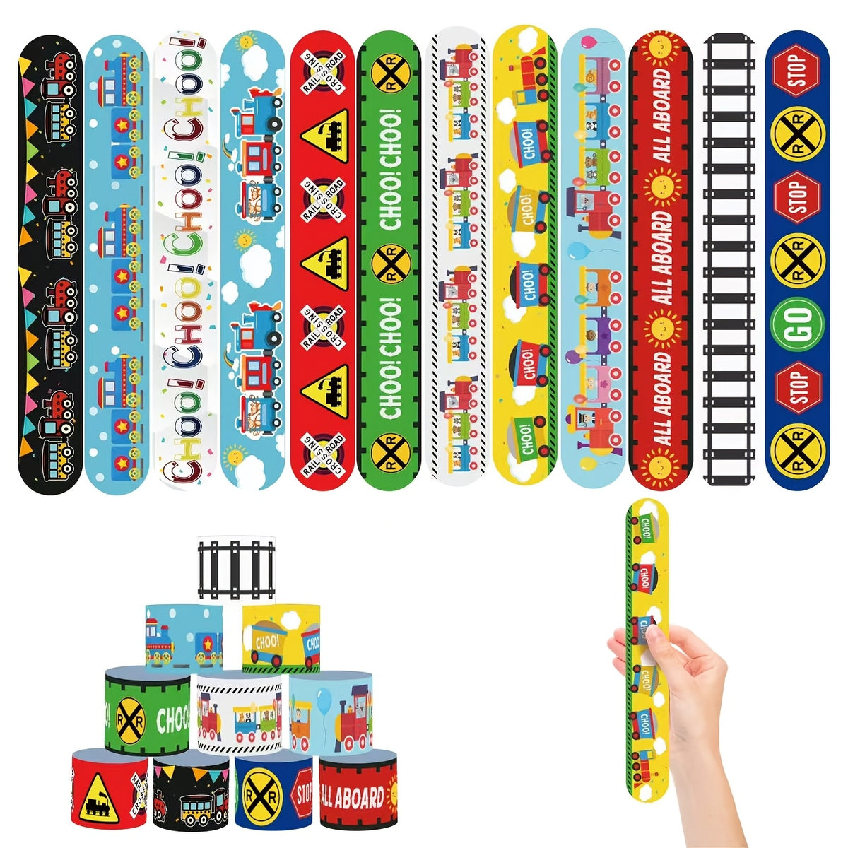 12pcs Train Themed Party Favors PVC Stickers Colorful Railroad Designs