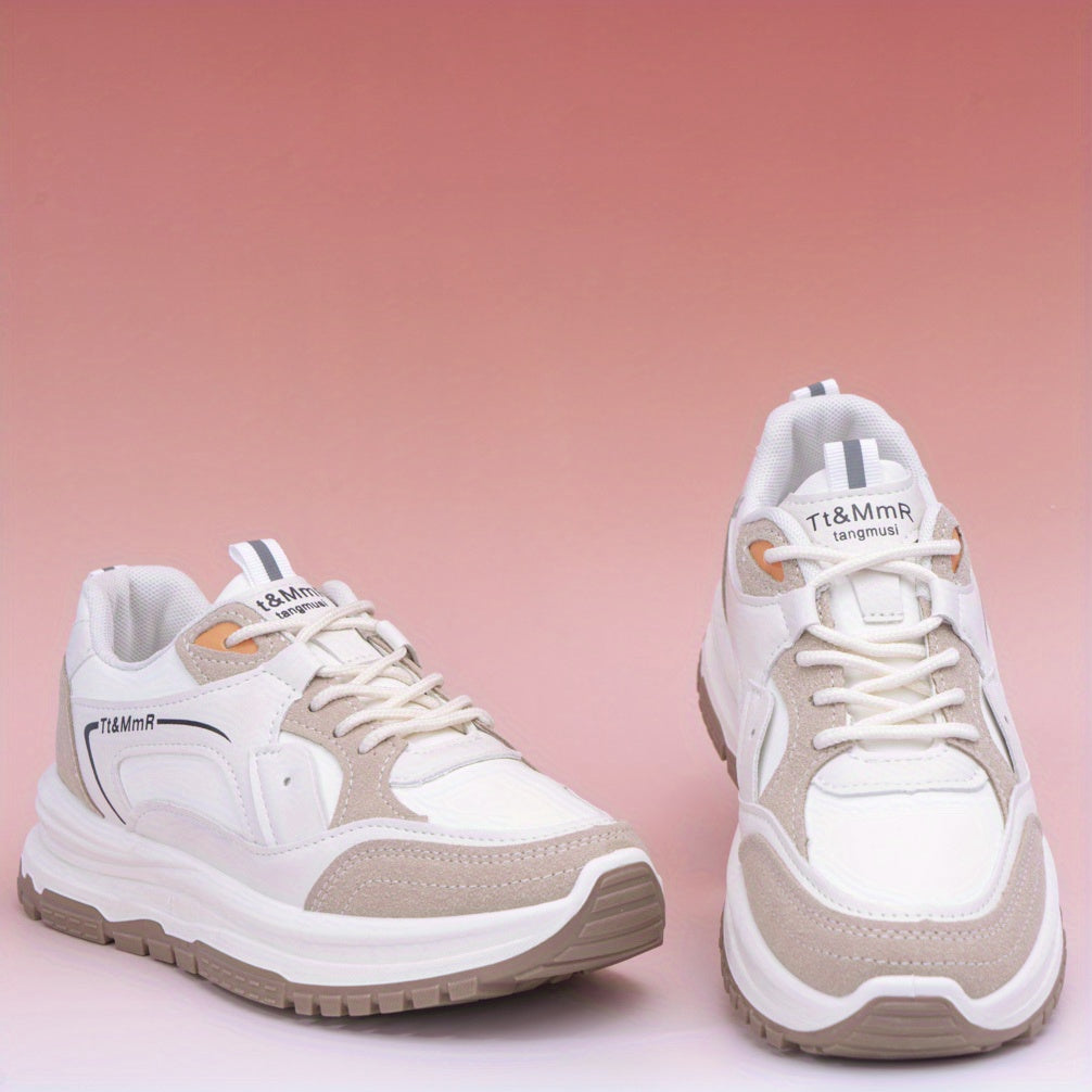 Colorblock Platform Sneakers Lace Up Outdoor Shoes Comfortable & Anti skid