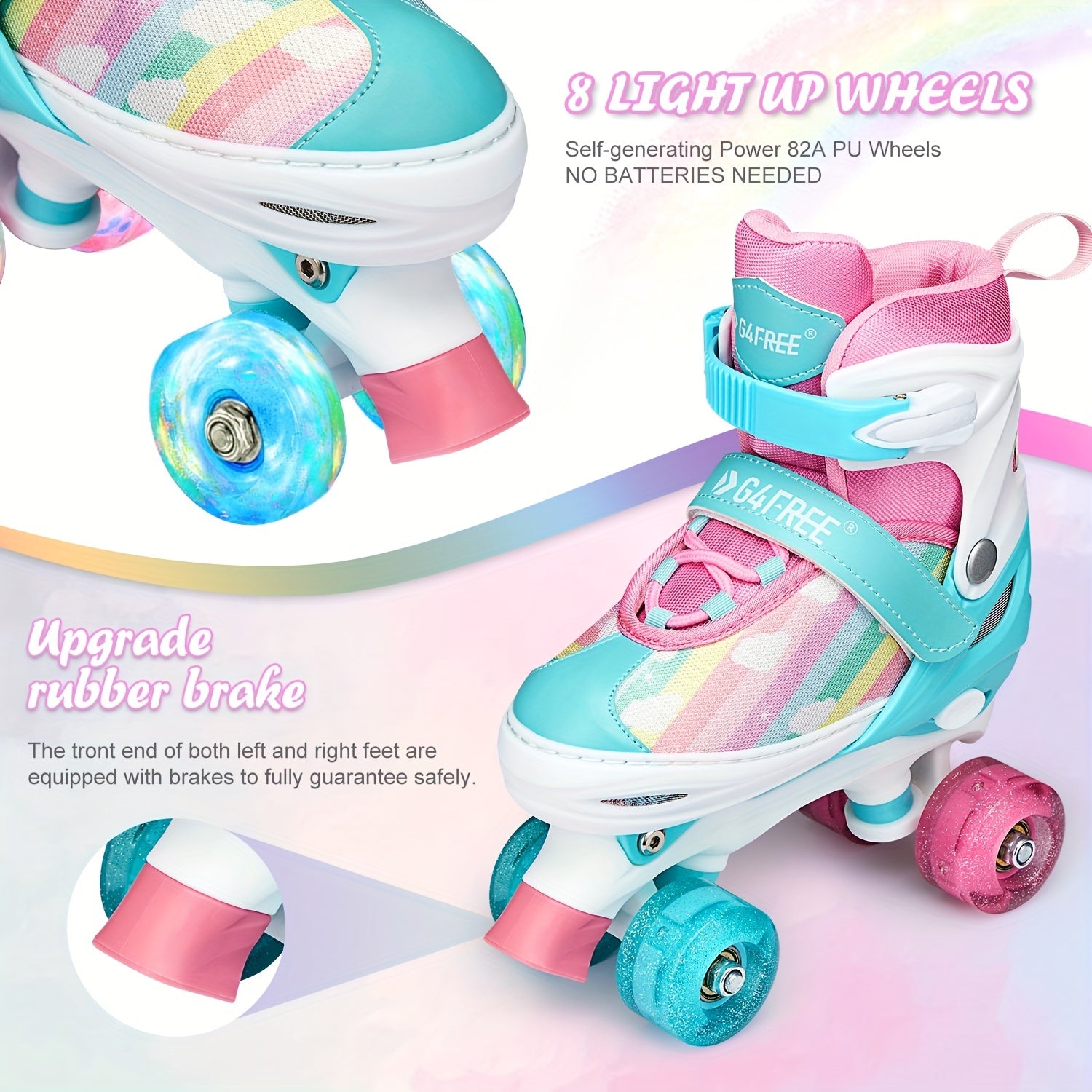 Kids Candy Roller Shoes with Buckle Four Wheeled Skate Sneakers