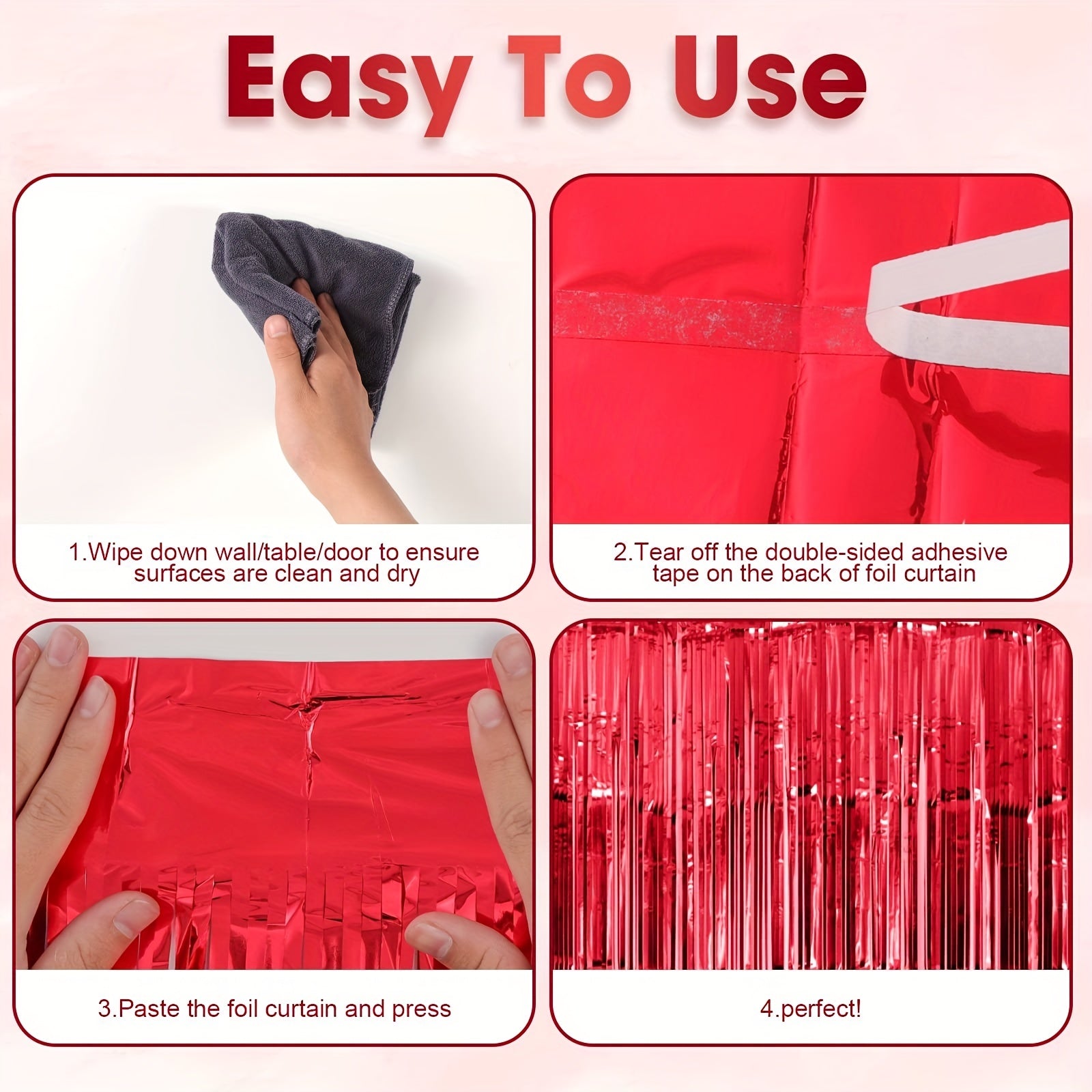 3pcs 100 58x198 Red Foil Tassel Curtains for Party Decorations