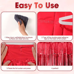 3pcs 100 58x198 Red Foil Tassel Curtains for Party Decorations