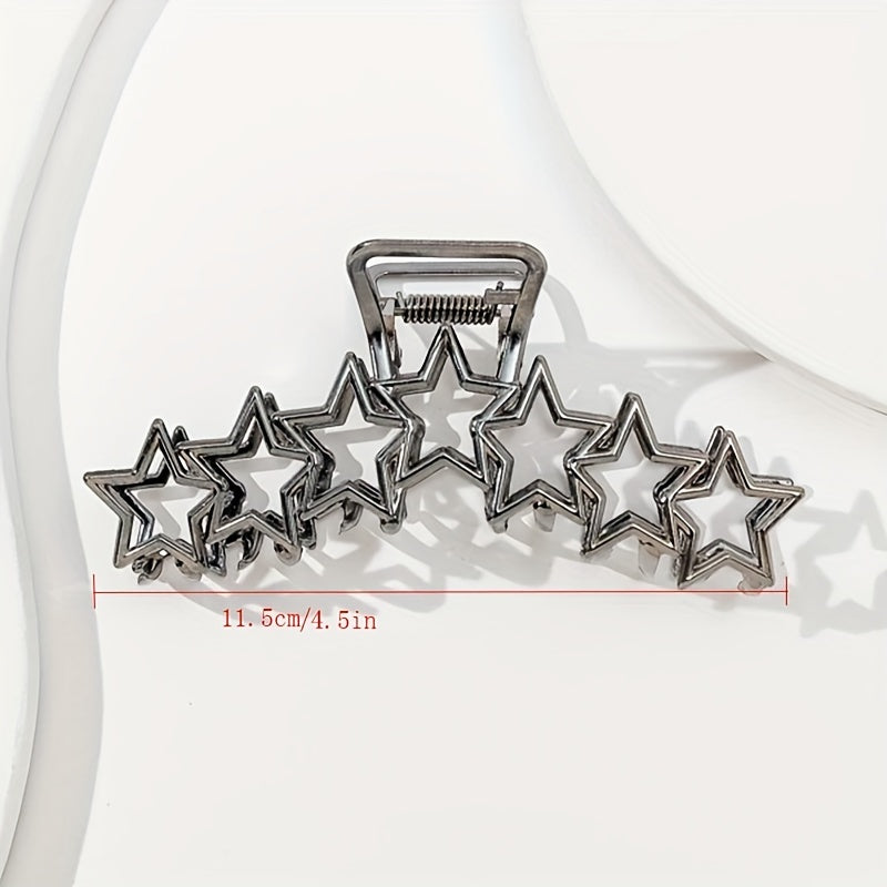 Hollow Star Metal Hair Claw Clip Silver Non Slip Strong Hold Grip Hair Jaw Clip