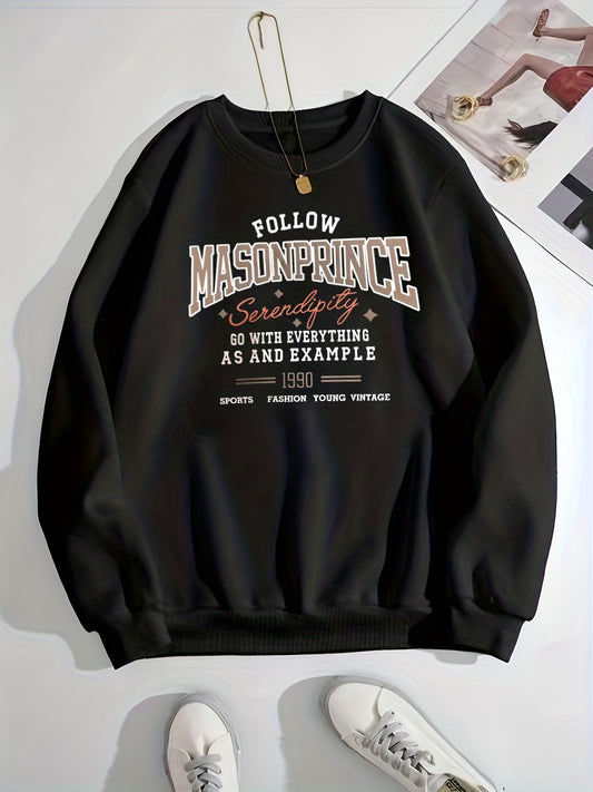 Letter Print Pullover Sweatshirt for Women