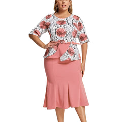  Colorblock Floral Print Mermaid Maxi Dress