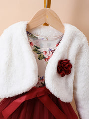 Girl's Floral Mesh Dress & Cardigan Set Casual Outfits Spring Autumn