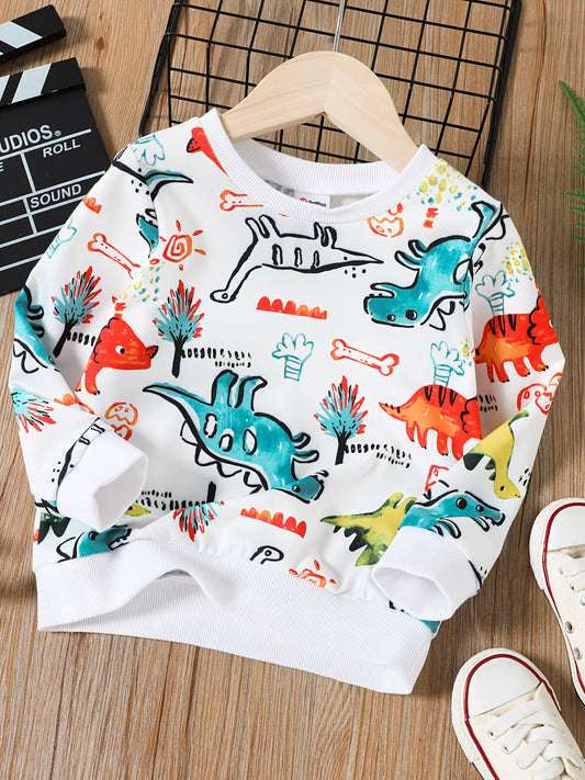 Dinosaur Print Boys Sweatshirt Long Sleeve Crew Neck Tops Kids Clothing
