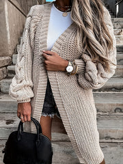  Cable Lantern Sleeve Open Front Cardigan