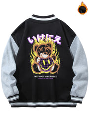Men's Muppet Bear Print Baseball Collar Jacket