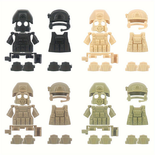 Soldier Kits Body Armor Gas Mask Knee Brace Backpack Building Blocks Toy