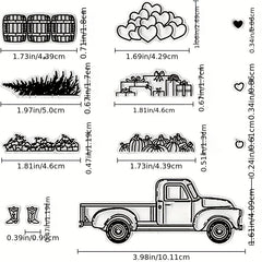 Truck Grass Love Stamps And Dies for Card Making Flowers
