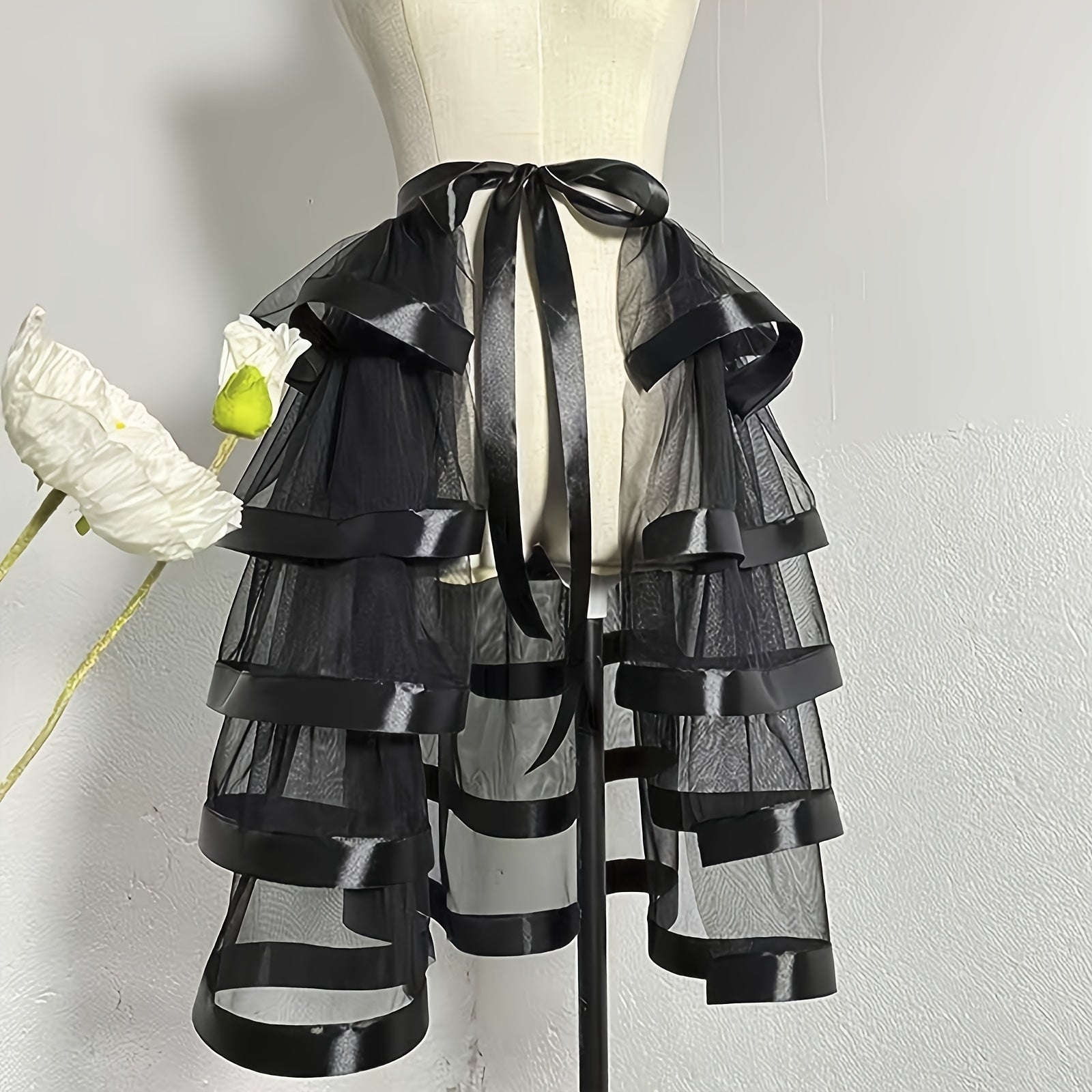 Women's Strappy Elastic Half Skirt Tulle Sheer Mesh Costume Skirt