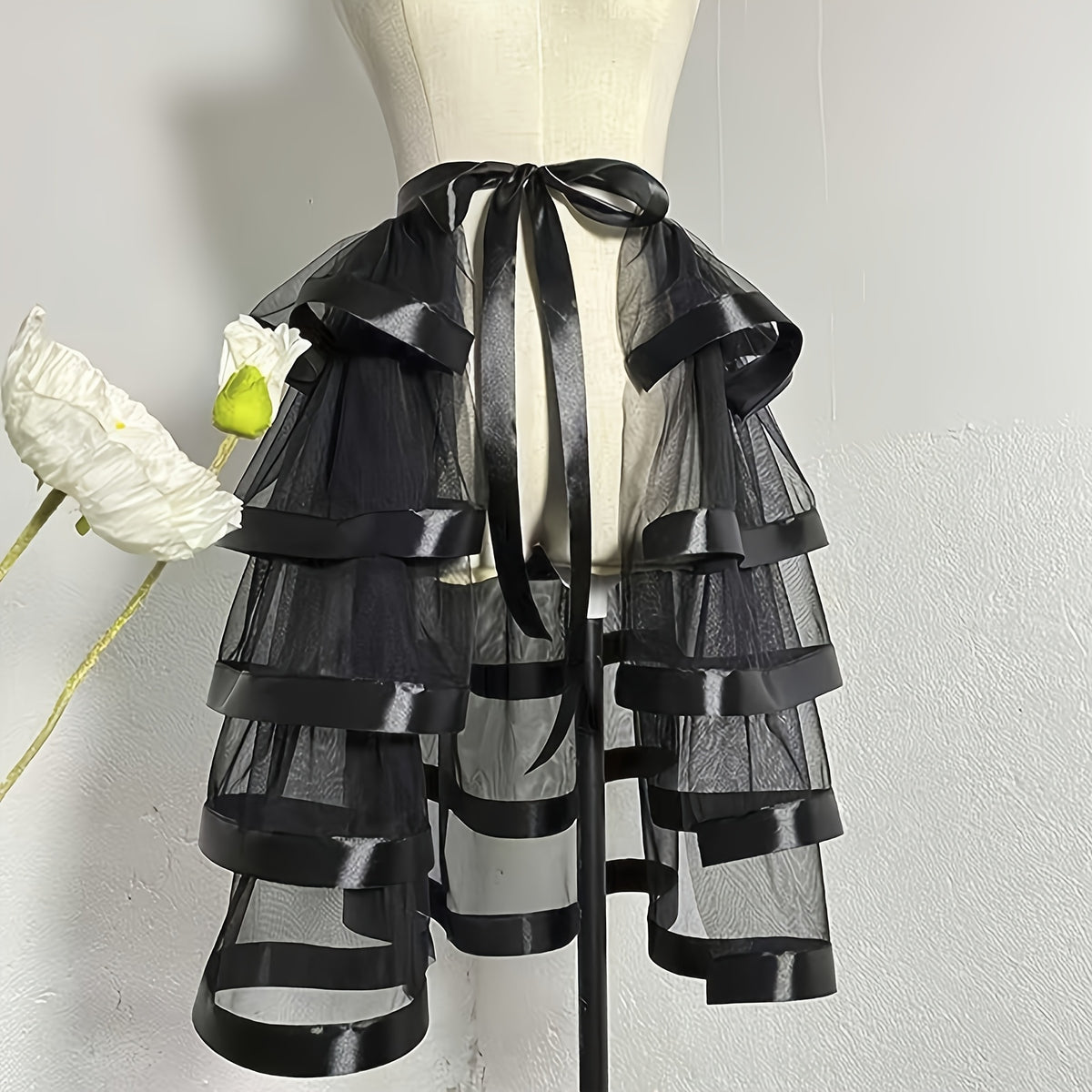 Women's Strappy Elastic Half Skirt Tulle Sheer Mesh Costume Skirt