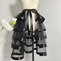 Women's Strappy Elastic Half Skirt Tulle Sheer Mesh Costume Skirt