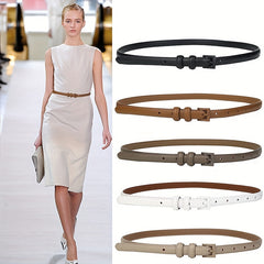 Solid Thin Leather Belt Square Pin Buckle Waistband Decorative