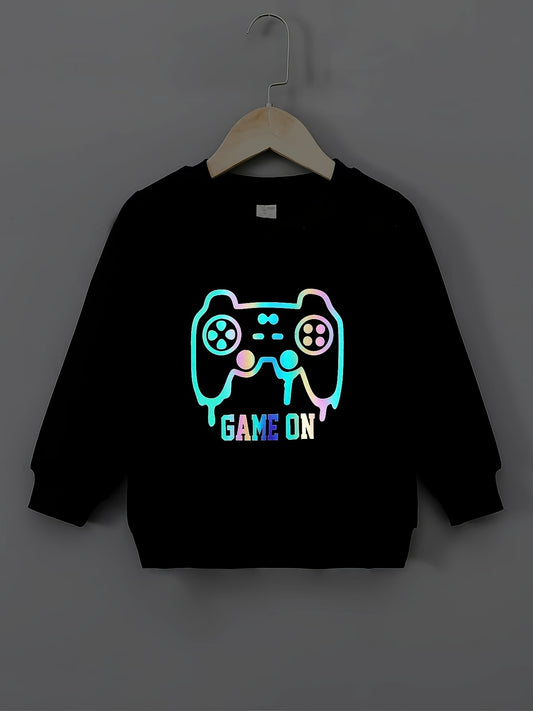 Boys Reflective Long Sleeve Sweatshirt, Spring/Autumn Casual Kids Clothes