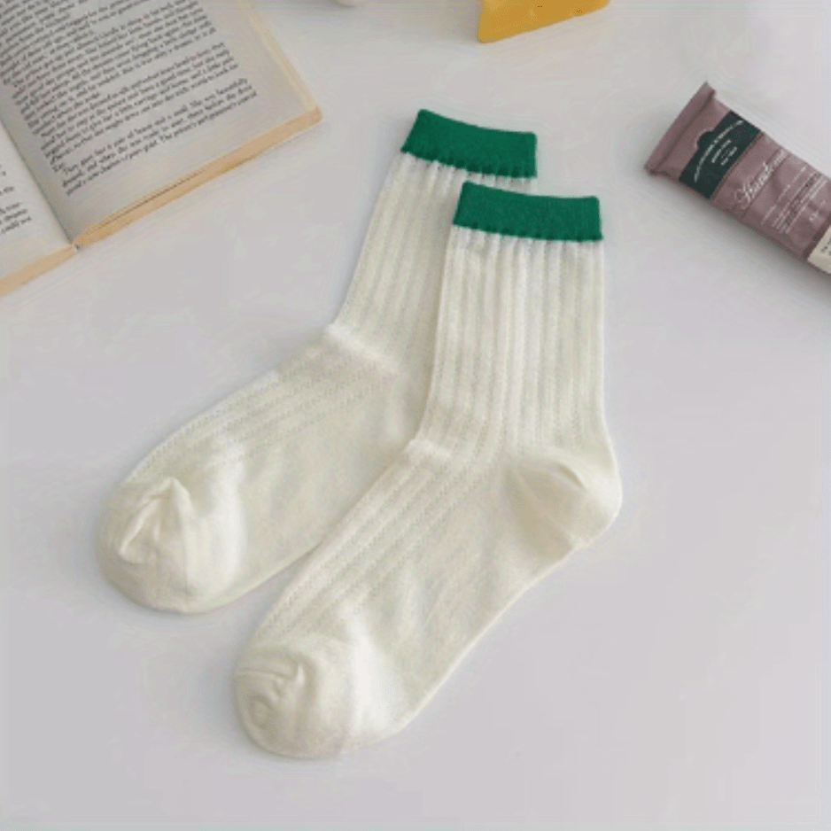 3 Pack Colorblock Crew Socks for Women