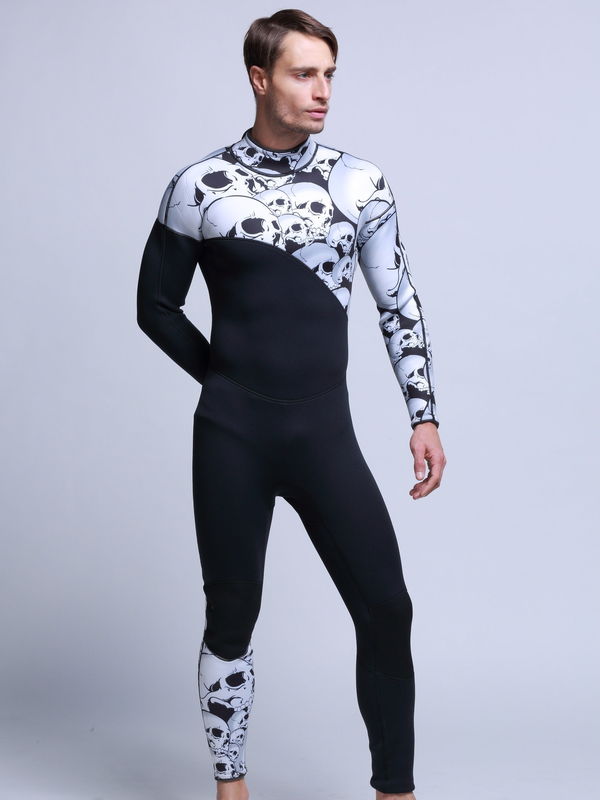 Men's Skull Print 3mm Neoprene Diving Suit Warm Anti Jellyfish Wetsuit